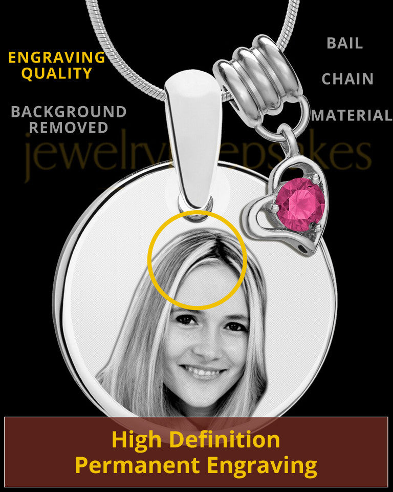 October Photo Engraved Round Pendant Stainless Steel Plated