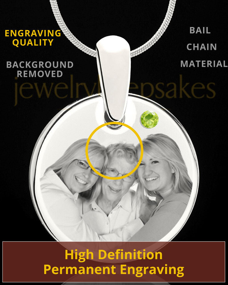 August Round Birthstone Stainless Steel Photo Pendant