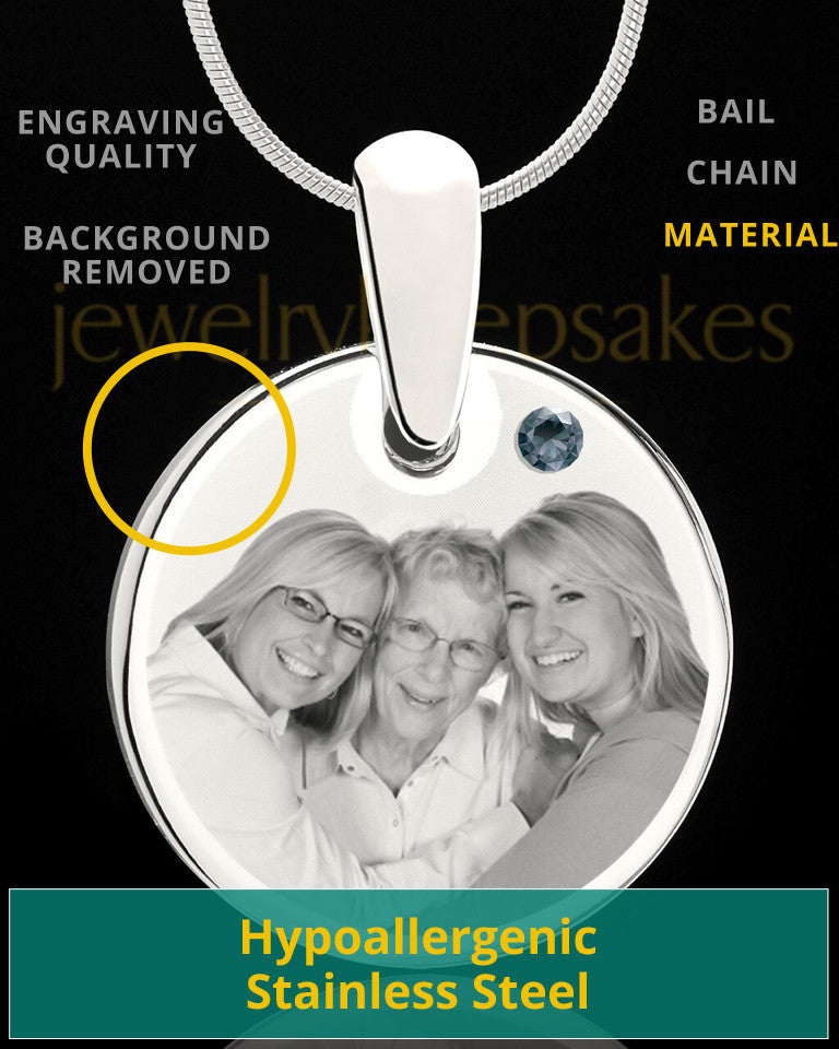 December Round Birthstone Stainless Steel Photo Pendant