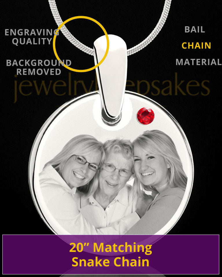 July Round Birthstone Stainless Steel Photo Pendant