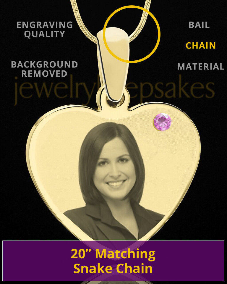 June Gold Heart Photo Engraved Pendant