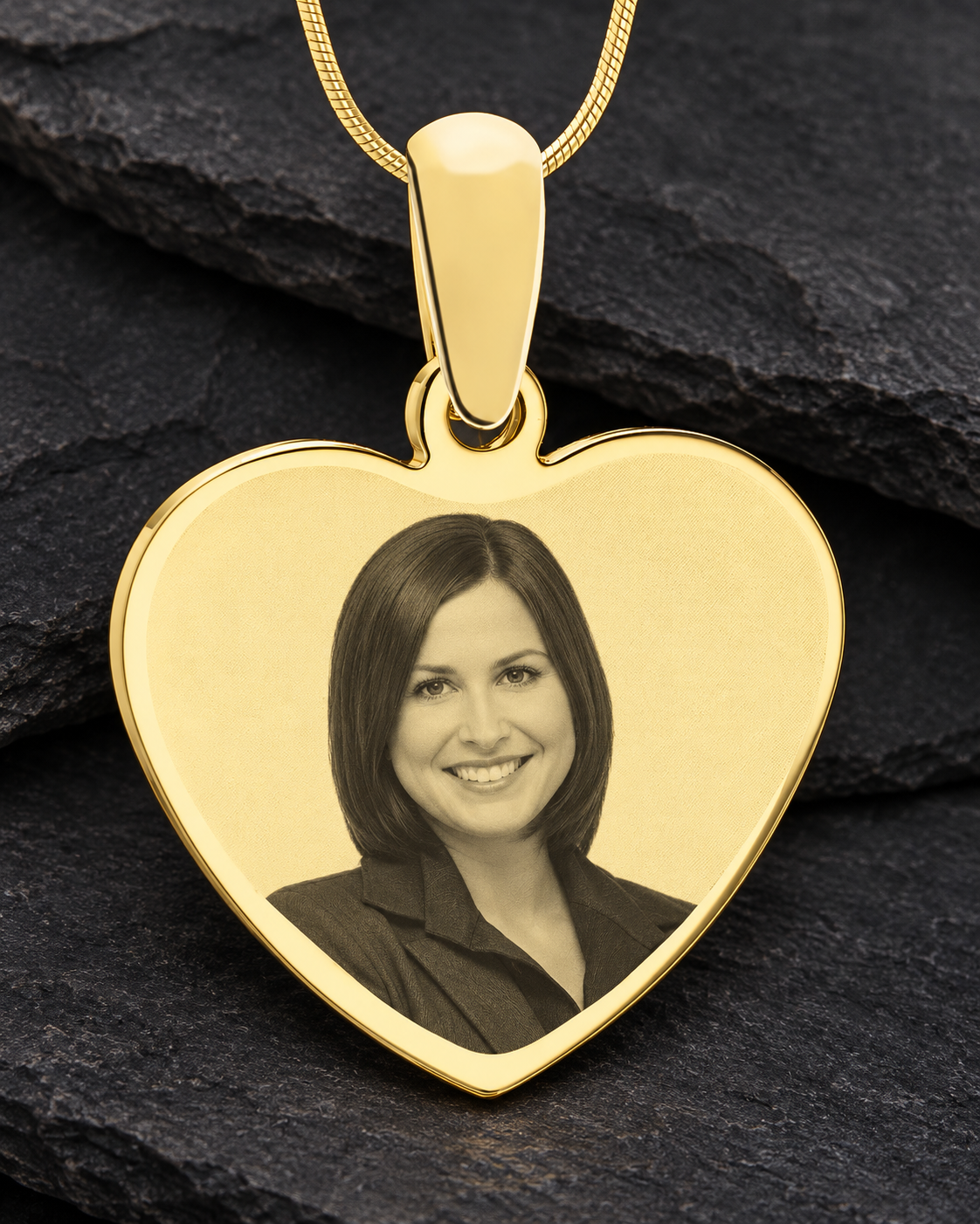 Custom Heart Photo Pendant Necklace Gold Plated With Engraving