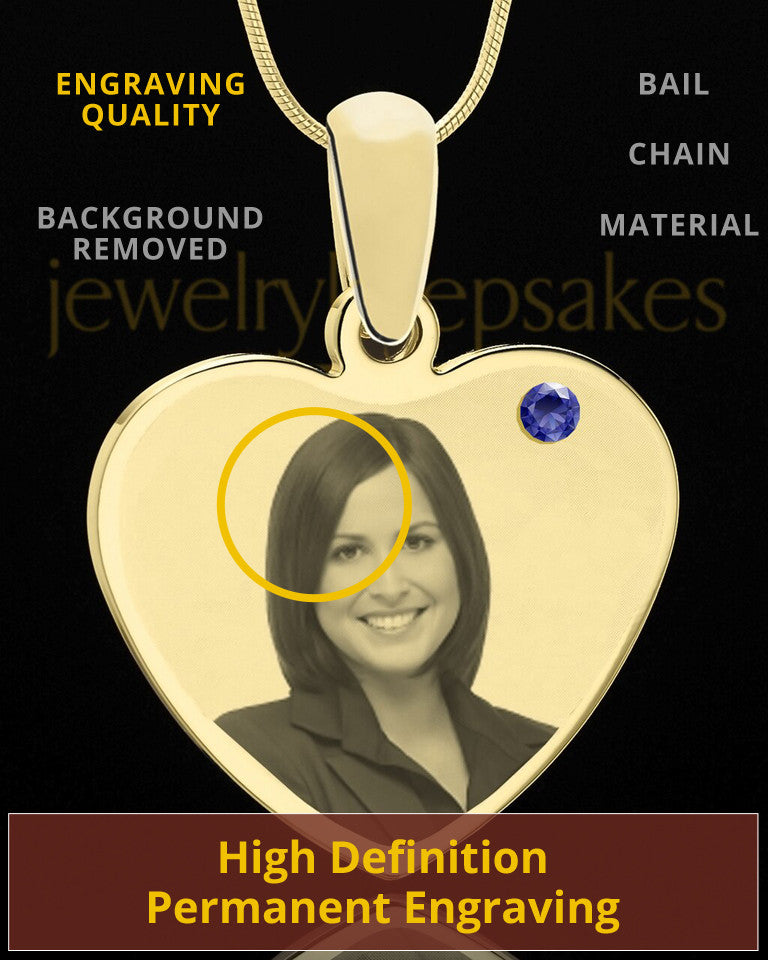 September Gold Heart Photo Engraved Pendant
