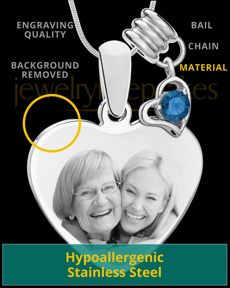 September Stainless Steel Memories Heart-Shaped Photo Engraved Pendant
