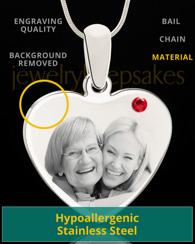 July Stainless Steel Memories Heart Photo Pendant