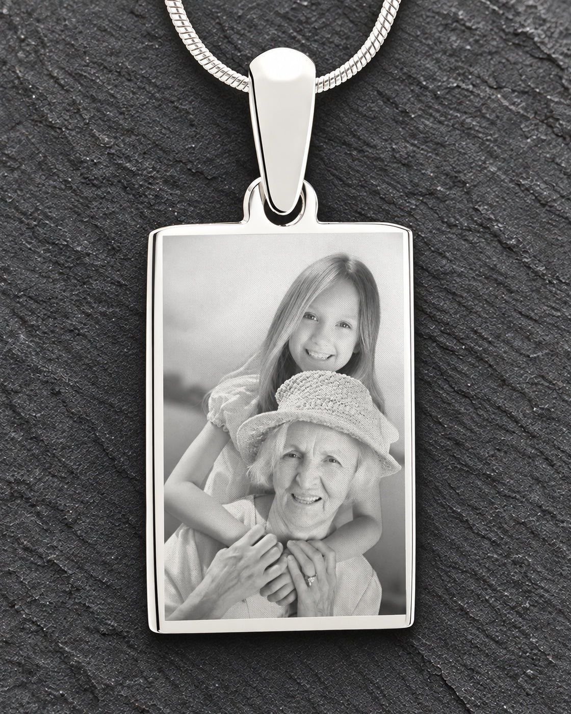 Custom Photo Engraved Rectangle Pendant Necklace Stainless Steel