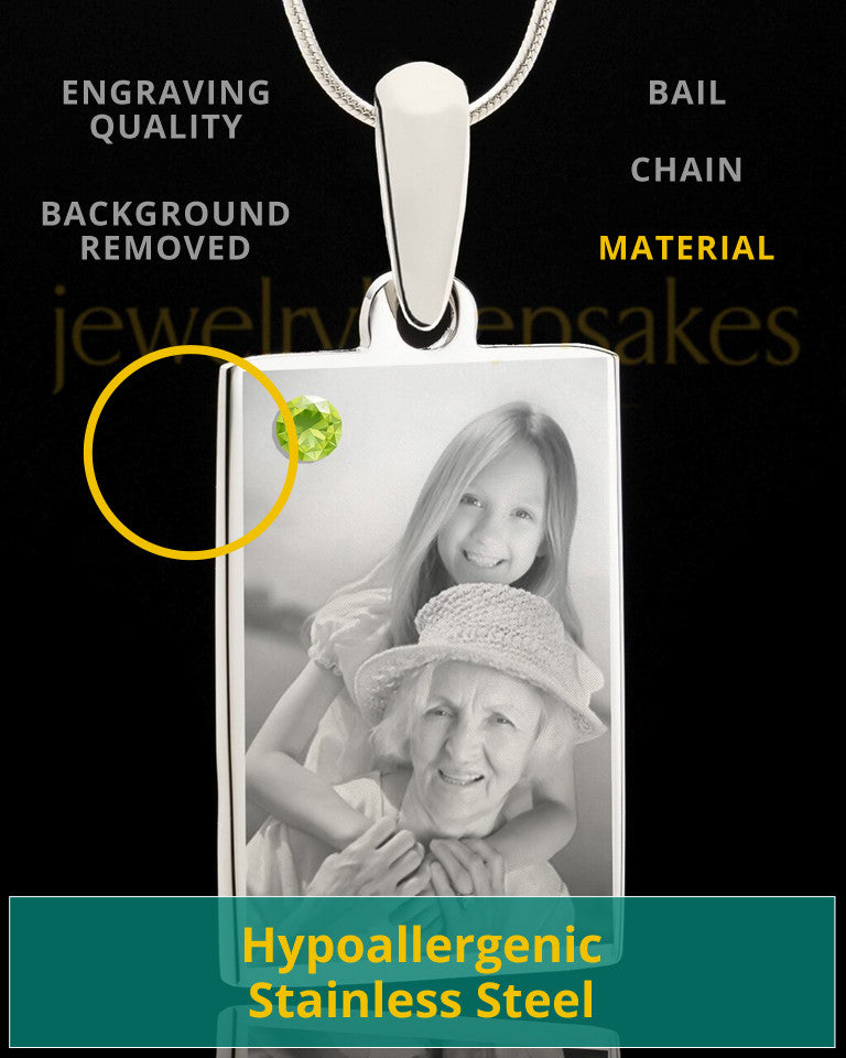 Photo Engraved August Birthstone Rectangle Pendant