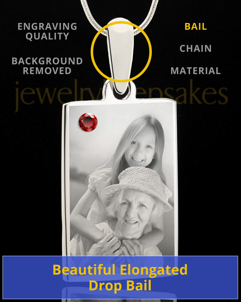 Photo Engraved January Birthstone Rectangle Pendant