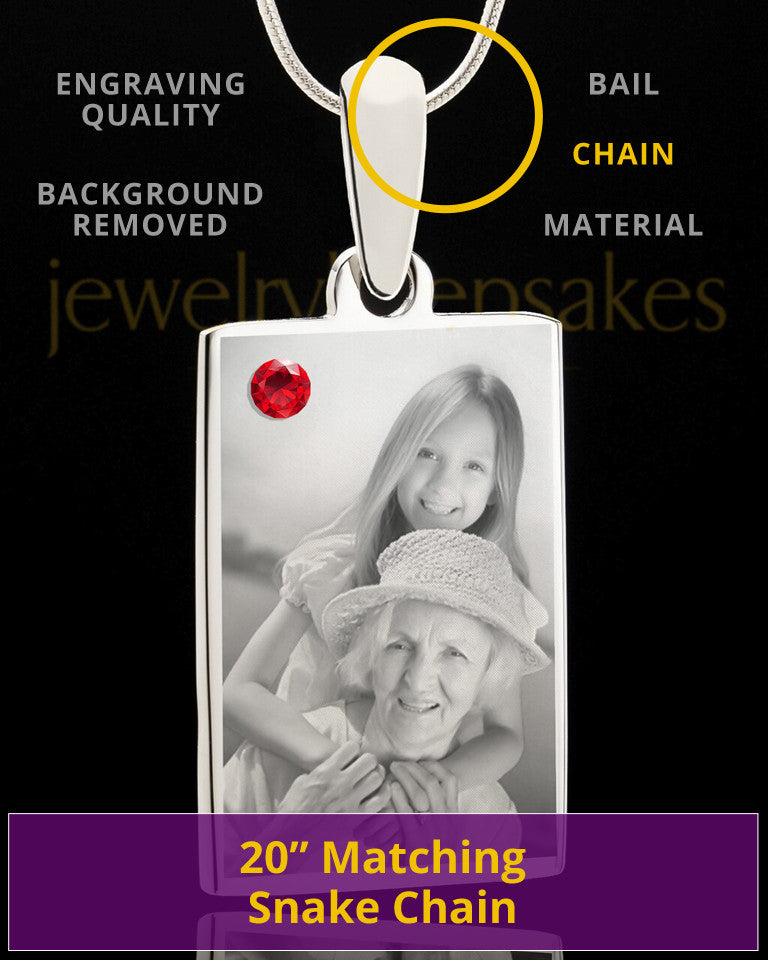 Photo Engraved July Birthstone Rectangle Pendant