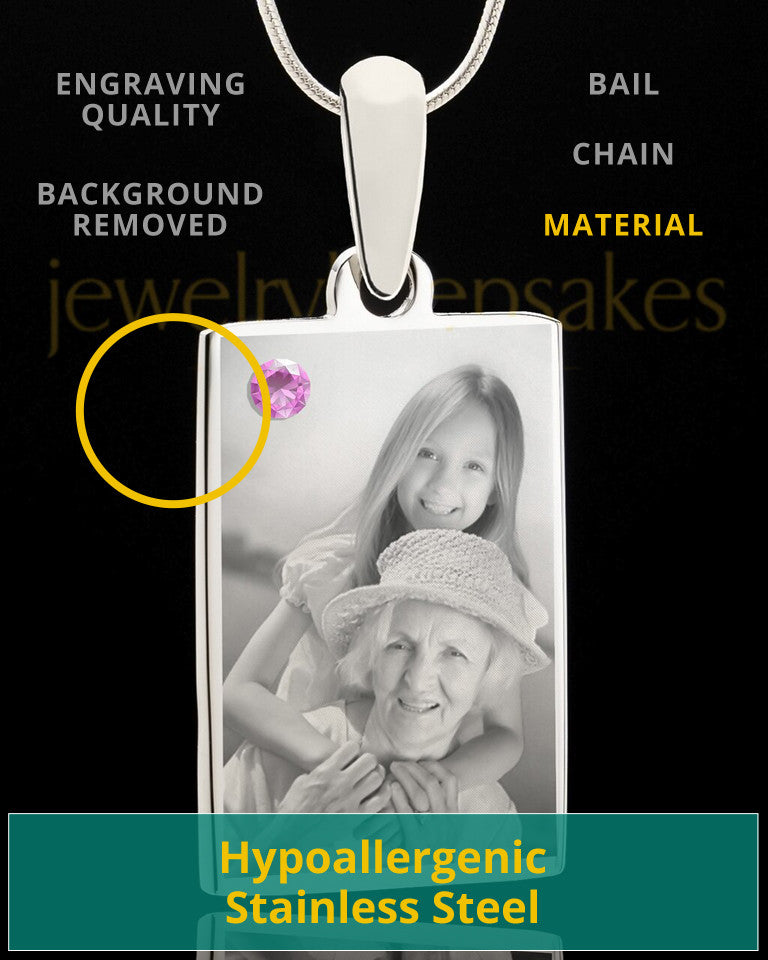 Photo Engraved June Birthstone Rectangle Pendant