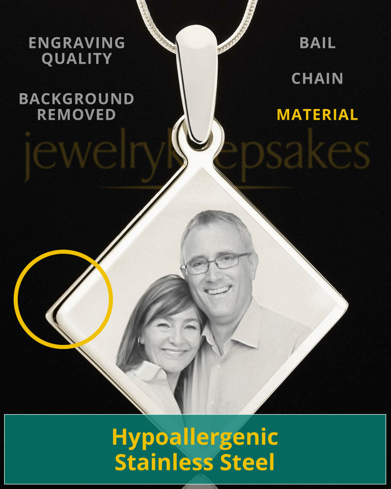 Photo Engraved Diamond Pendant Stainless Steel