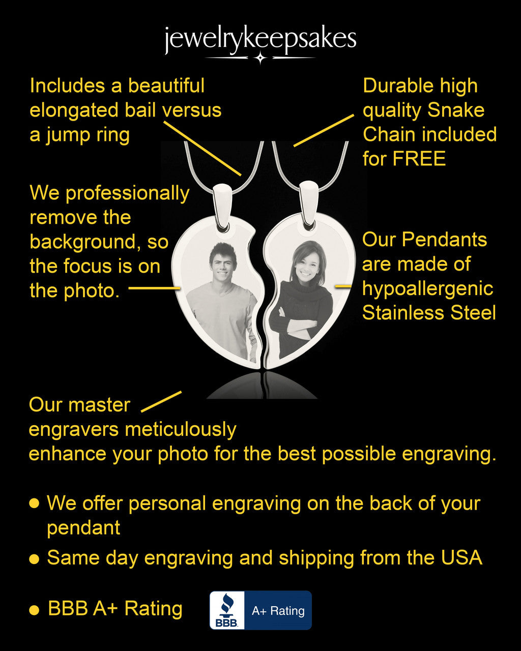 Double Photo Engraved Heart Pendant Silver Plated