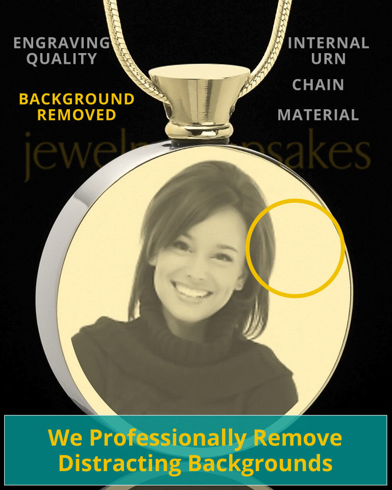 Photo Engraved Round Stainless Gold Plated Cremation Pendant