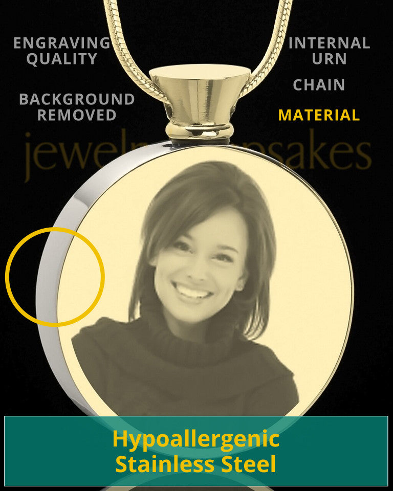 Photo Engraved Round Stainless Gold Plated Cremation Pendant