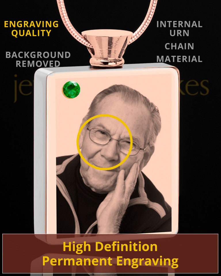 May Rose Gold Plated Photo Engraved Rectangle Cremation Pendant