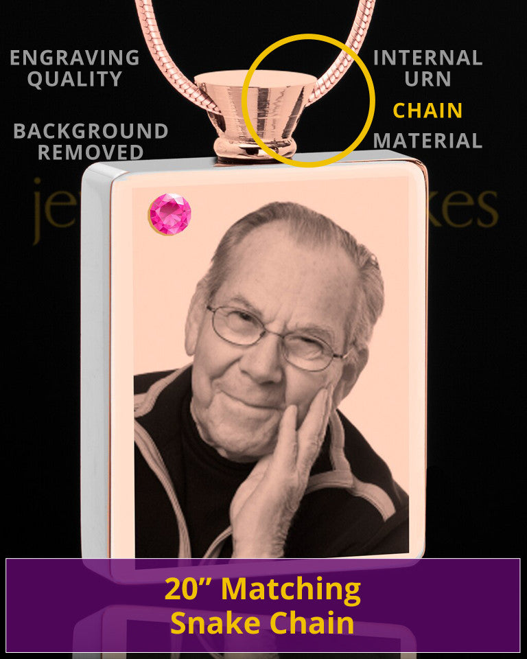 October Rose Gold Plated Photo Engraved Rectangle Cremation Pendant