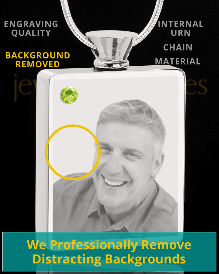 August Stainless Steel Photo Engraved Rectangle Cremation Pendant