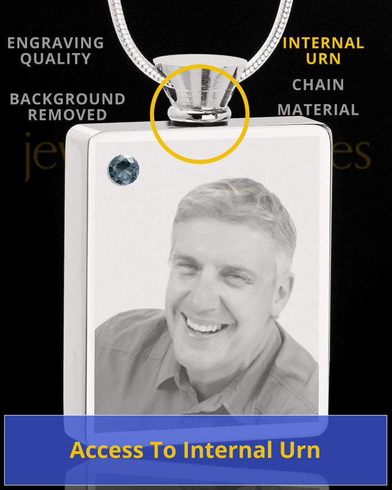 December Stainless Steel Photo Engraved Rectangle Cremation Pendant