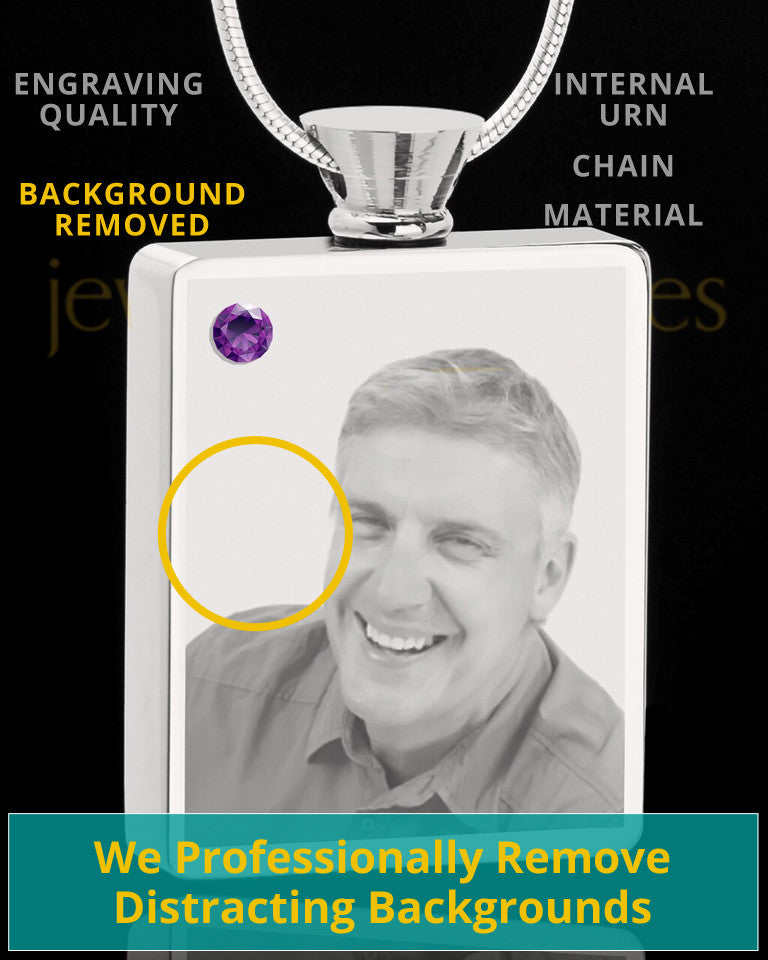 February Stainless Steel Photo Engraved Rectangle Cremation Pendant