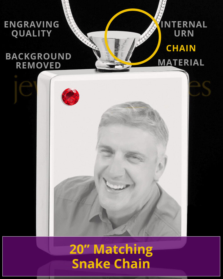 July Stainless Steel Photo Engraved Rectangle Cremation Pendant
