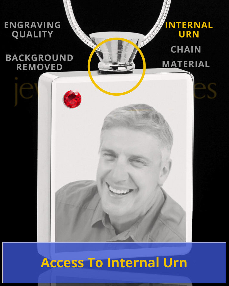 July Stainless Steel Photo Engraved Rectangle Cremation Pendant