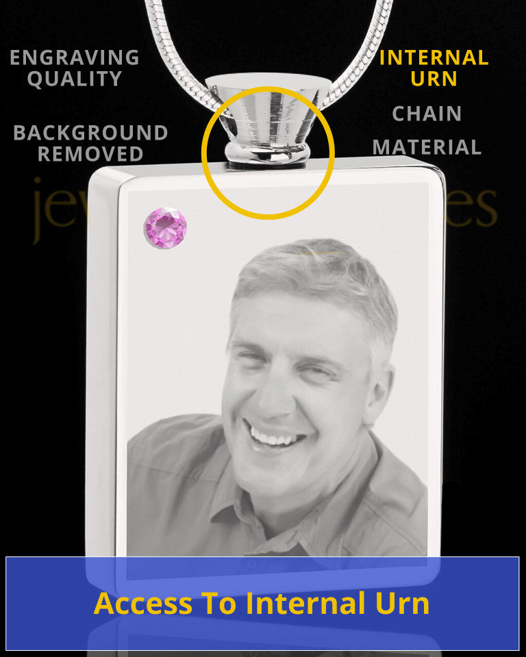 June Stainless Steel Photo Engraved Rectangle Cremation Pendant