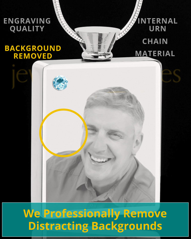 March Stainless Steel Photo Engraved Rectangle Cremation Pendant