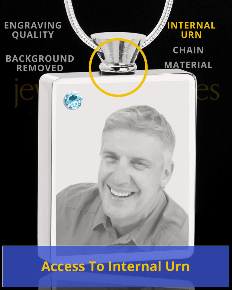March Stainless Steel Photo Engraved Rectangle Cremation Pendant