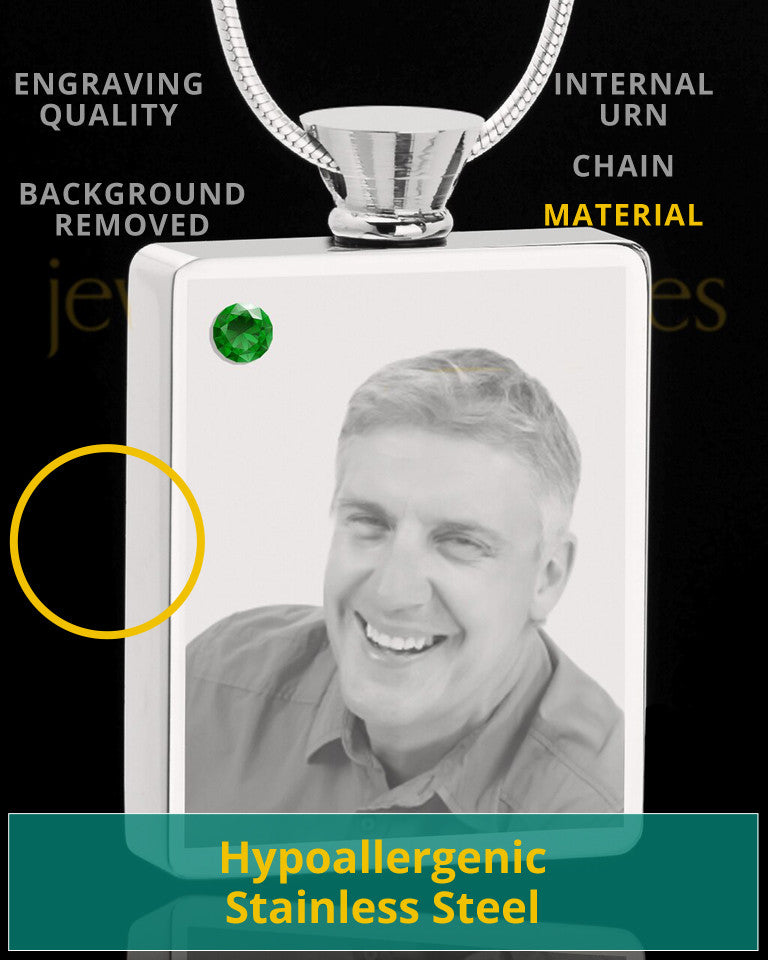 May Stainless Steel Photo Engraved Rectangle Cremation Pendant