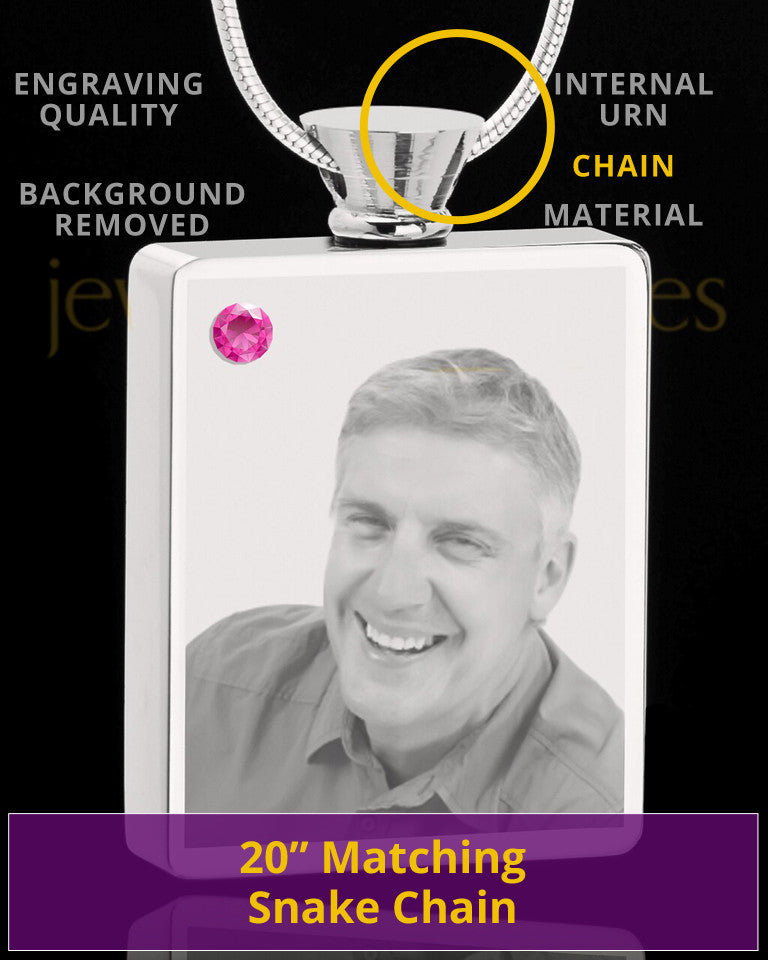 October Stainless Steel Photo Engraved Rectangle Cremation Pendant