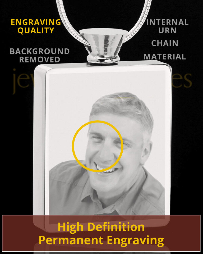 Photo Engraved Rectangle Stainless Steel Cremation Pendant