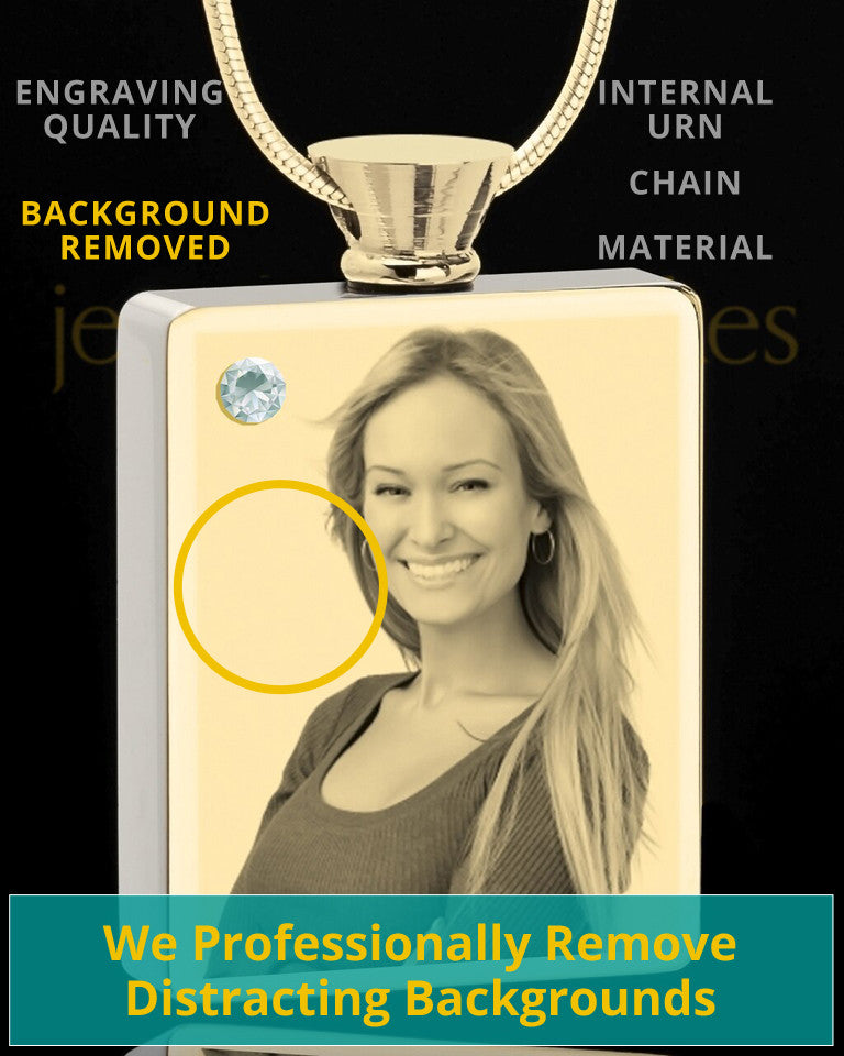 Photo Engraved April Gold Plated Rectangle Cremation Pendant