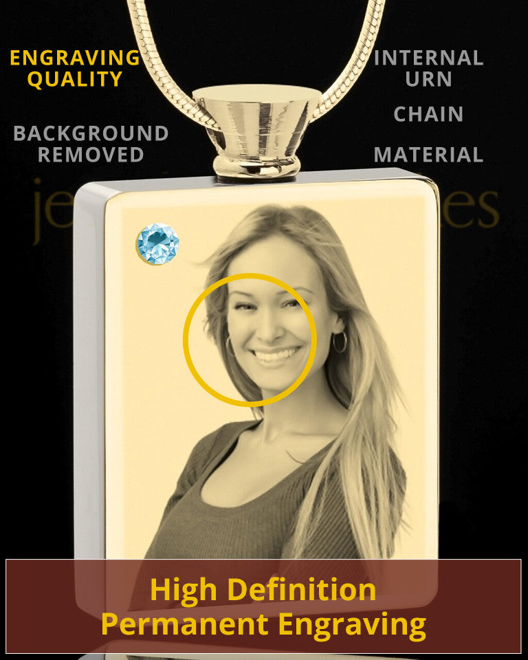 Photo Engraved March Gold Plated Rectangle Cremation Pendant