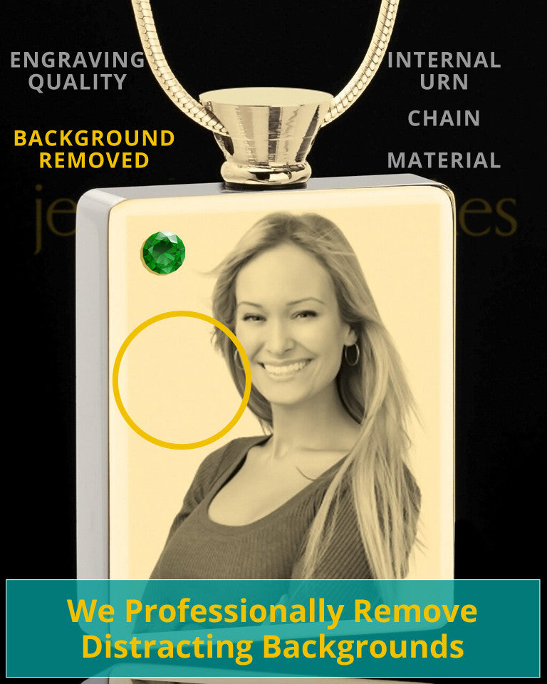Photo Engraved May Gold Plated Rectangle Cremation Pendant