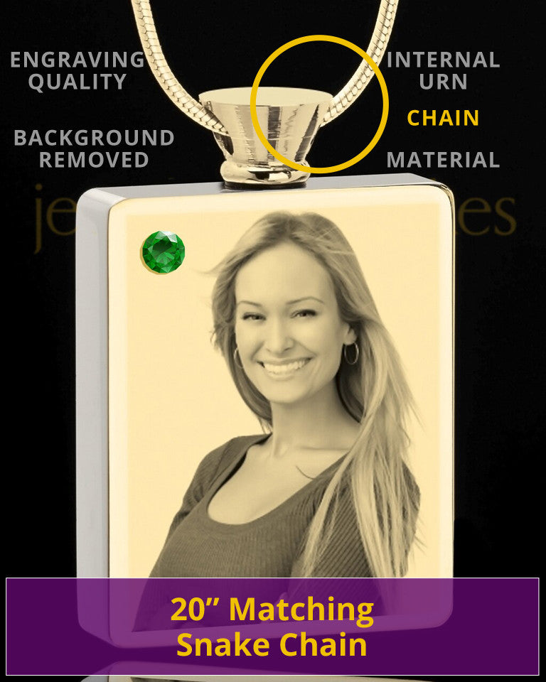Photo Engraved May Gold Plated Rectangle Cremation Pendant
