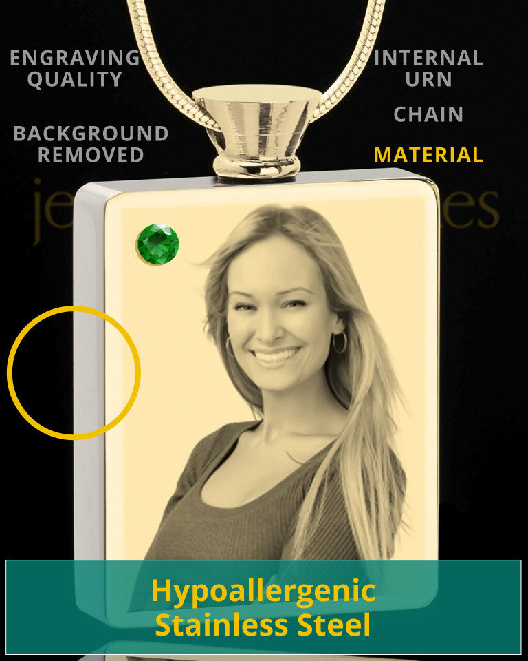 Photo Engraved May Gold Plated Rectangle Cremation Pendant