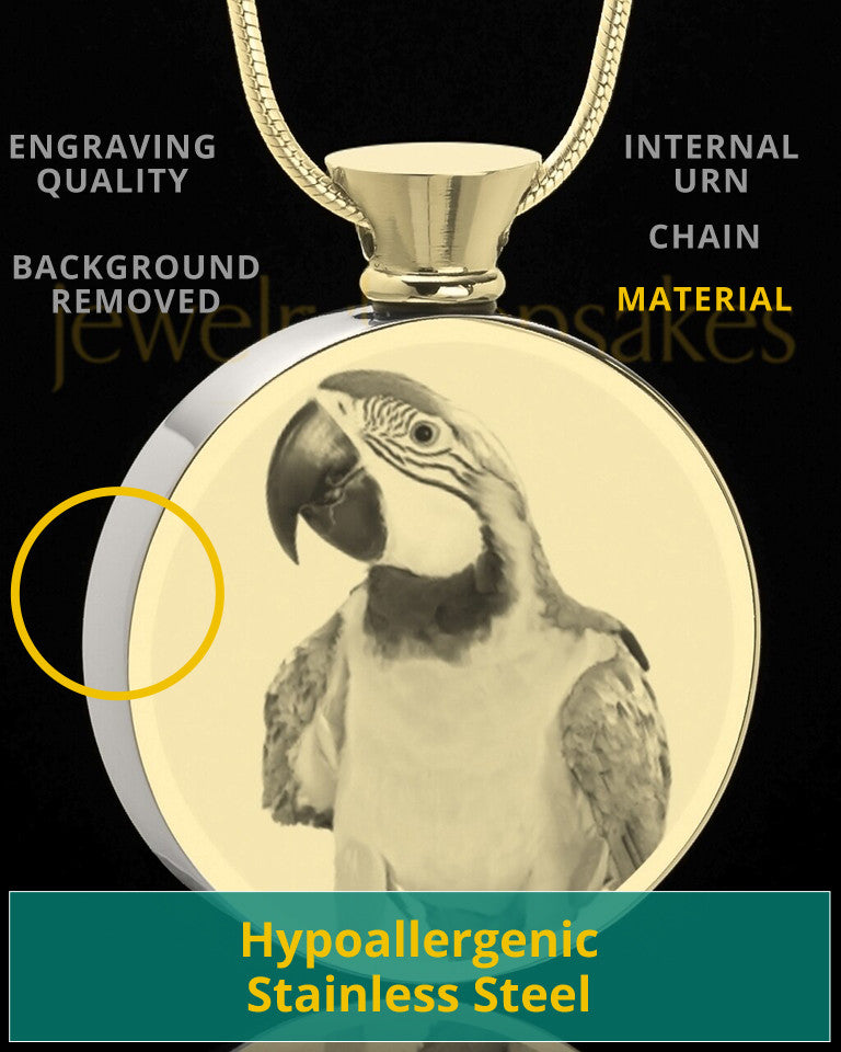 Photo Engraved Round Stainless Gold Plated Pet Cremation Pendant