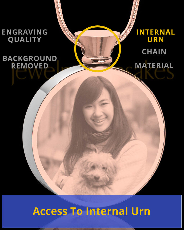 Photo Engraved Round Stainless Rose Gold Pet Cremation Pendant