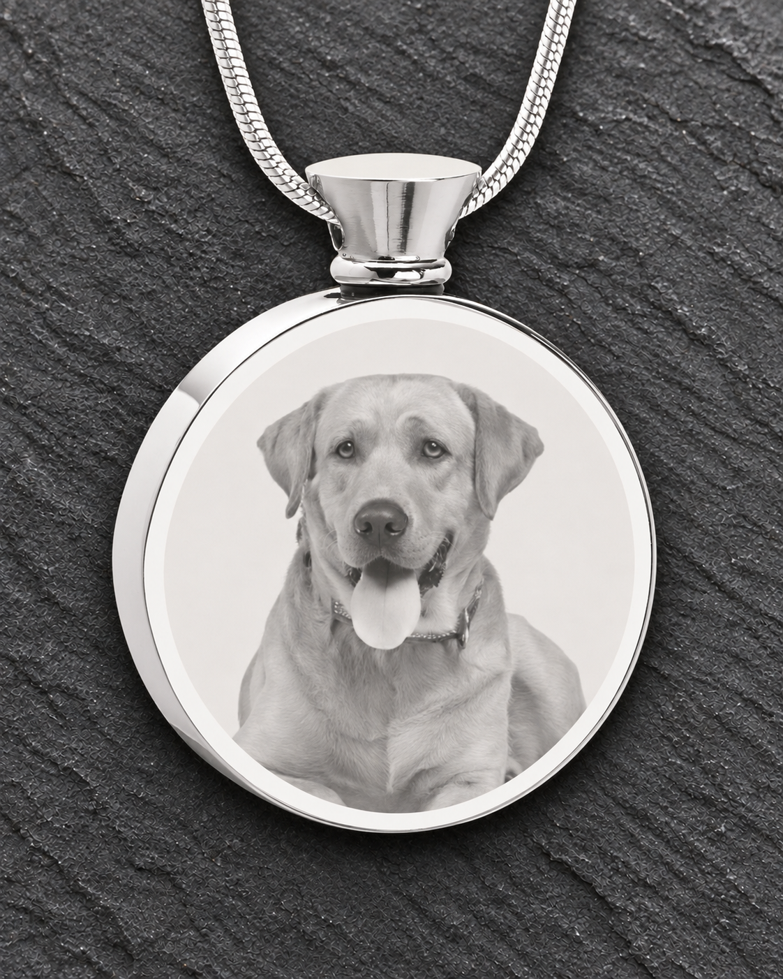 Photo Engraved Pet Cremation Pendant Round Stainless Steel