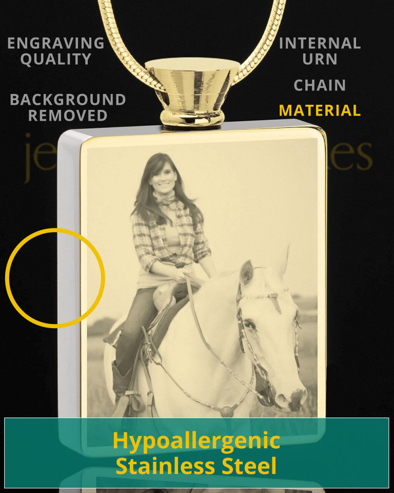 Photo Engraved Stainless Gold Plated Rectangle Pet Cremation Pendant