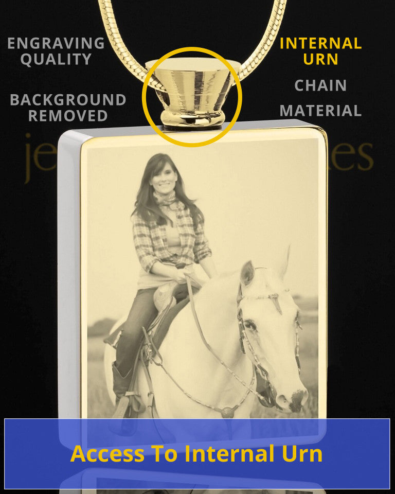 Photo Engraved Stainless Gold Plated Rectangle Pet Cremation Pendant