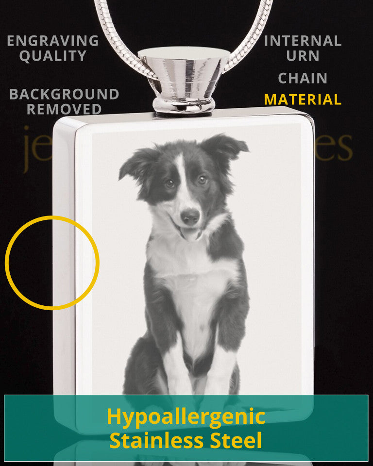 Photo Engraved Rectangle Stainless Steel Pet Cremation Pendant