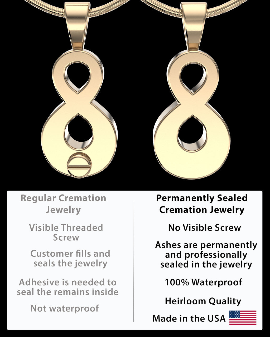 Solid 14K Yellow Gold Perpetual Love Permanently Sealed Waterproof Jewelry