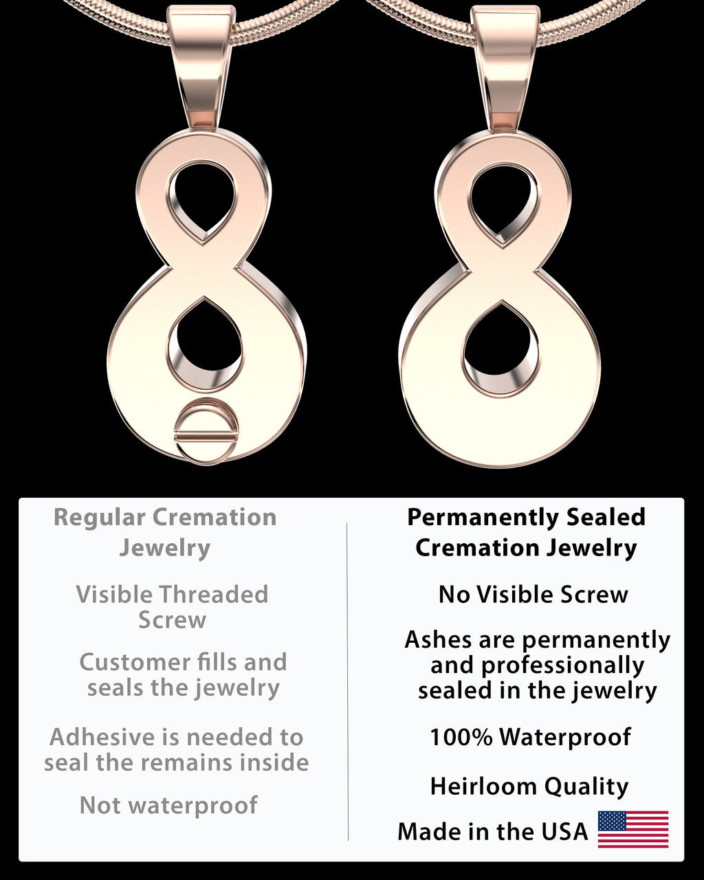 Solid 14K Rose Gold Perpetual Love Permanently Sealed Waterproof Jewelry