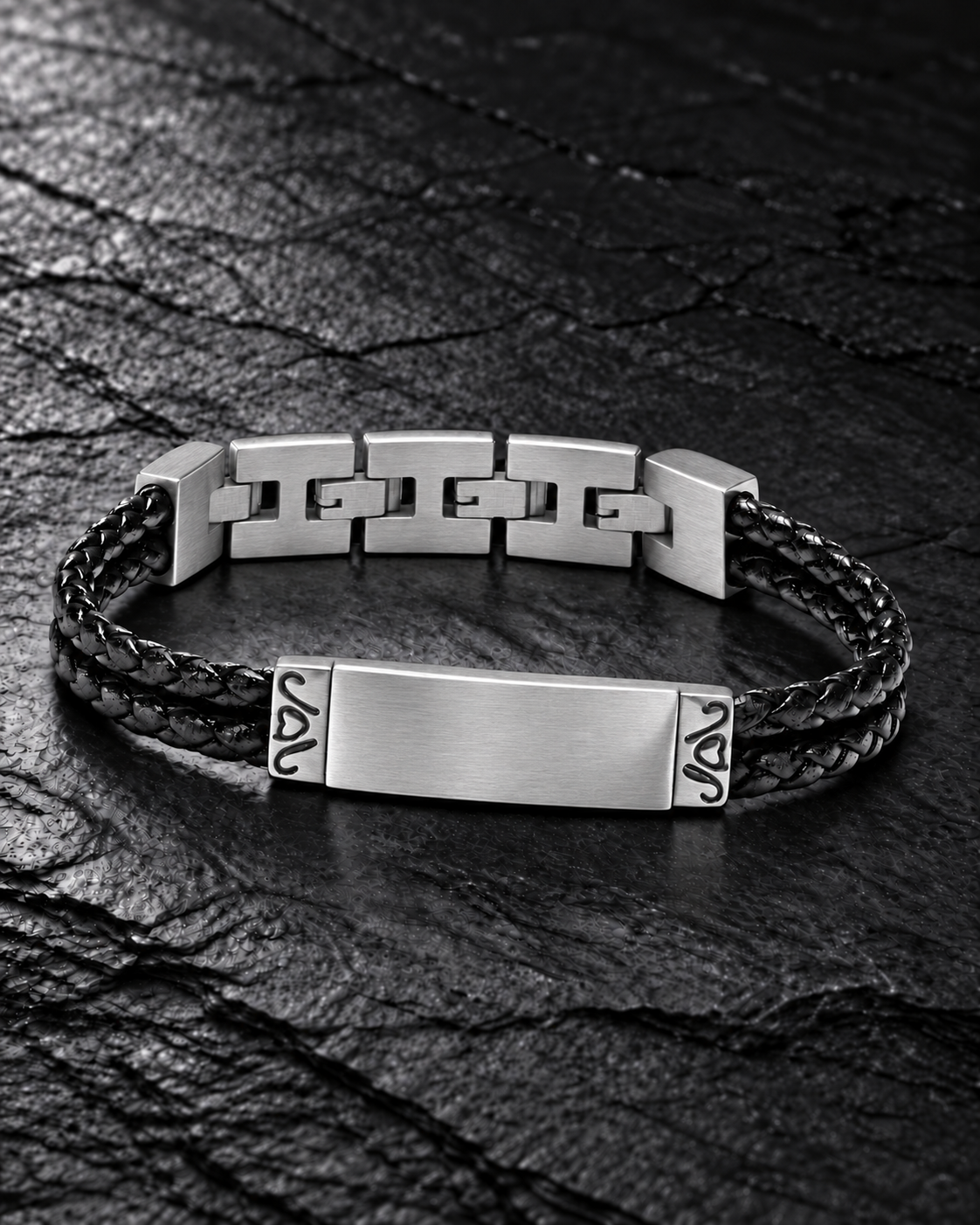 Personalized Mens Cremation Bracelet For Ashes in Stainless Steel and Leather