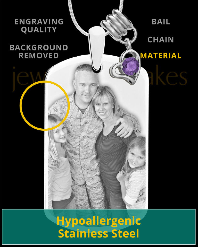 February Photo Engraved Stainless Steel Dog Tag Pendant With Chain