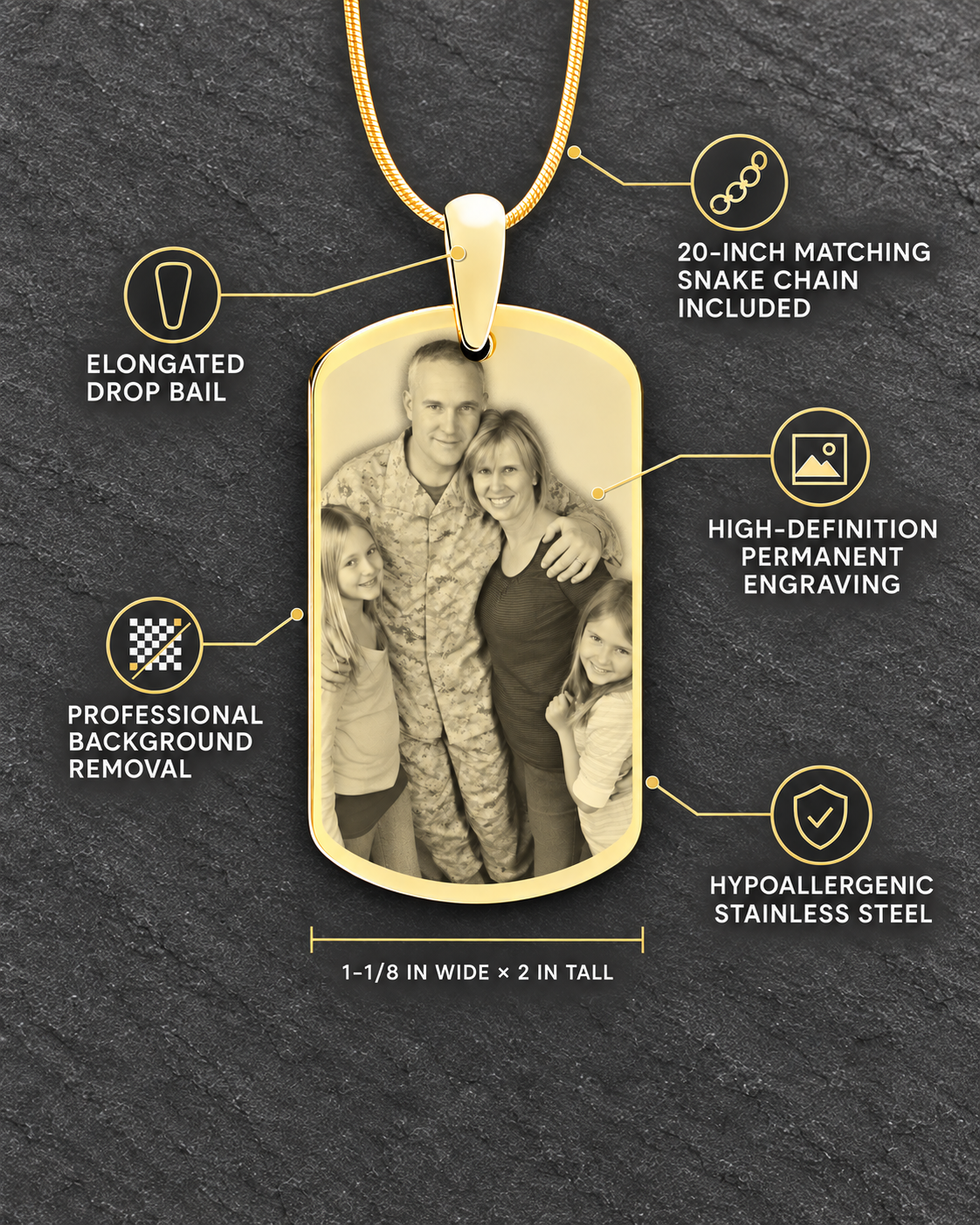 Gold Plated Custom Engraved Photo Dog Tag Necklace