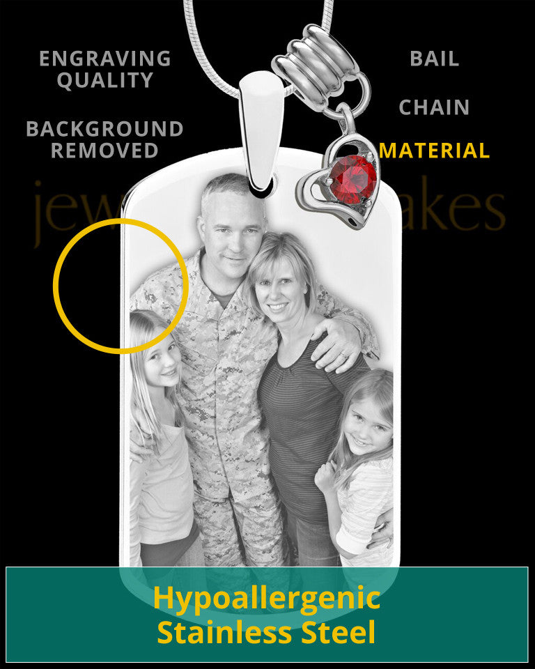 January Photo Engraved Stainless Steel Dog Tag Pendant With Chain