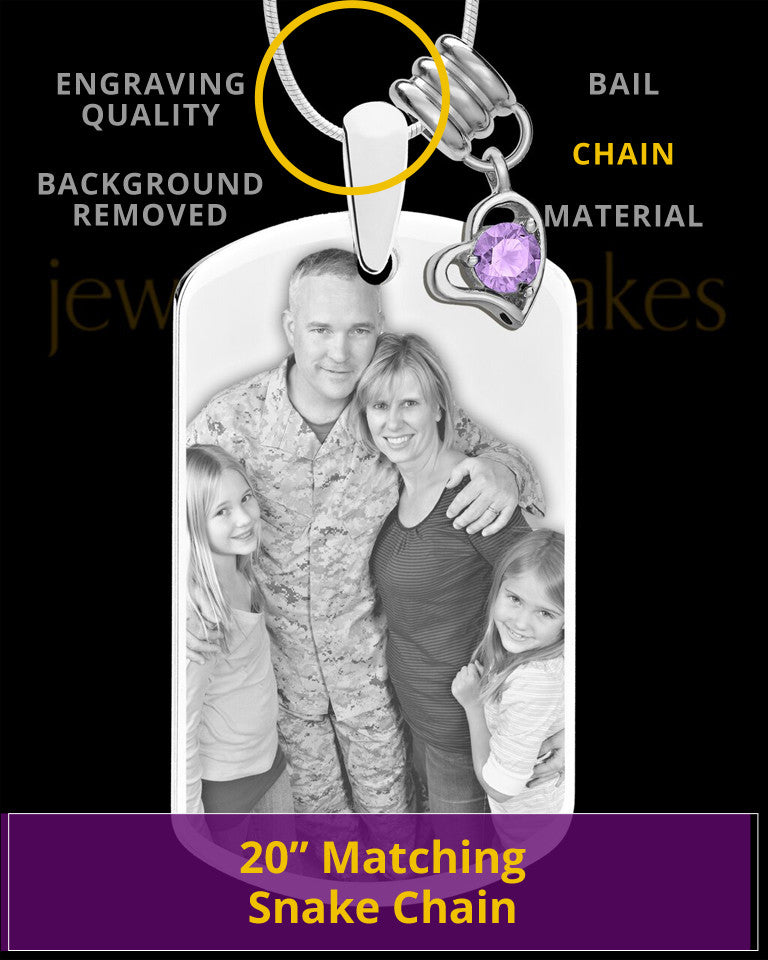 June Photo Engraved Stainless Steel Dog Tag Pendant With Chain