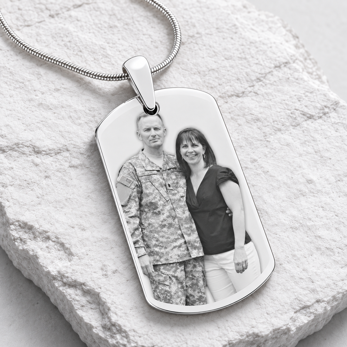 Custom Photo Engraved Dog Tag Pendant With Chain In Stainless Steel